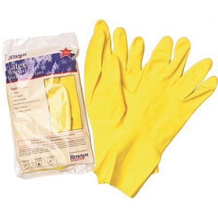 RENOWN Flock-Lined 18 mil Large Yellow Latex Gloves REN05241